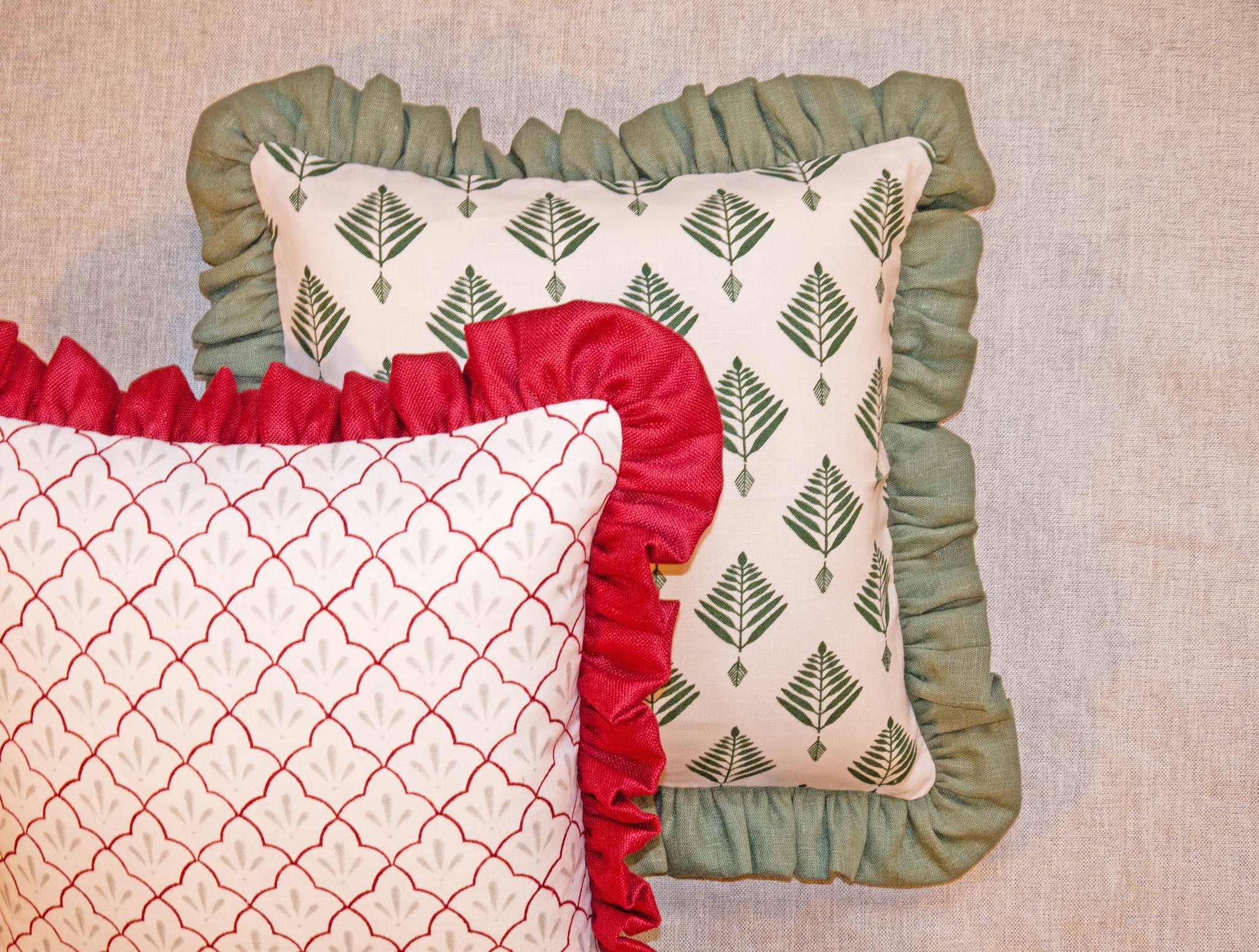 Palm Frill Cushion in Forest