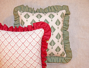 Palm Frill Cushion in Forest