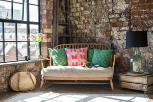 abelia woven cushion in pink haveli design